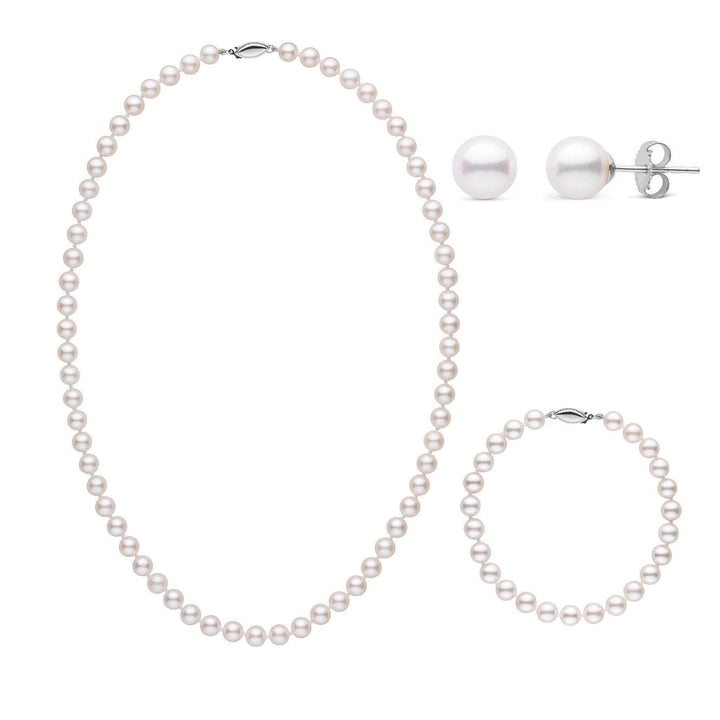 16 Inch 3 Piece Set of 6.0-6.5 mm AA+ White Akoya Pearls