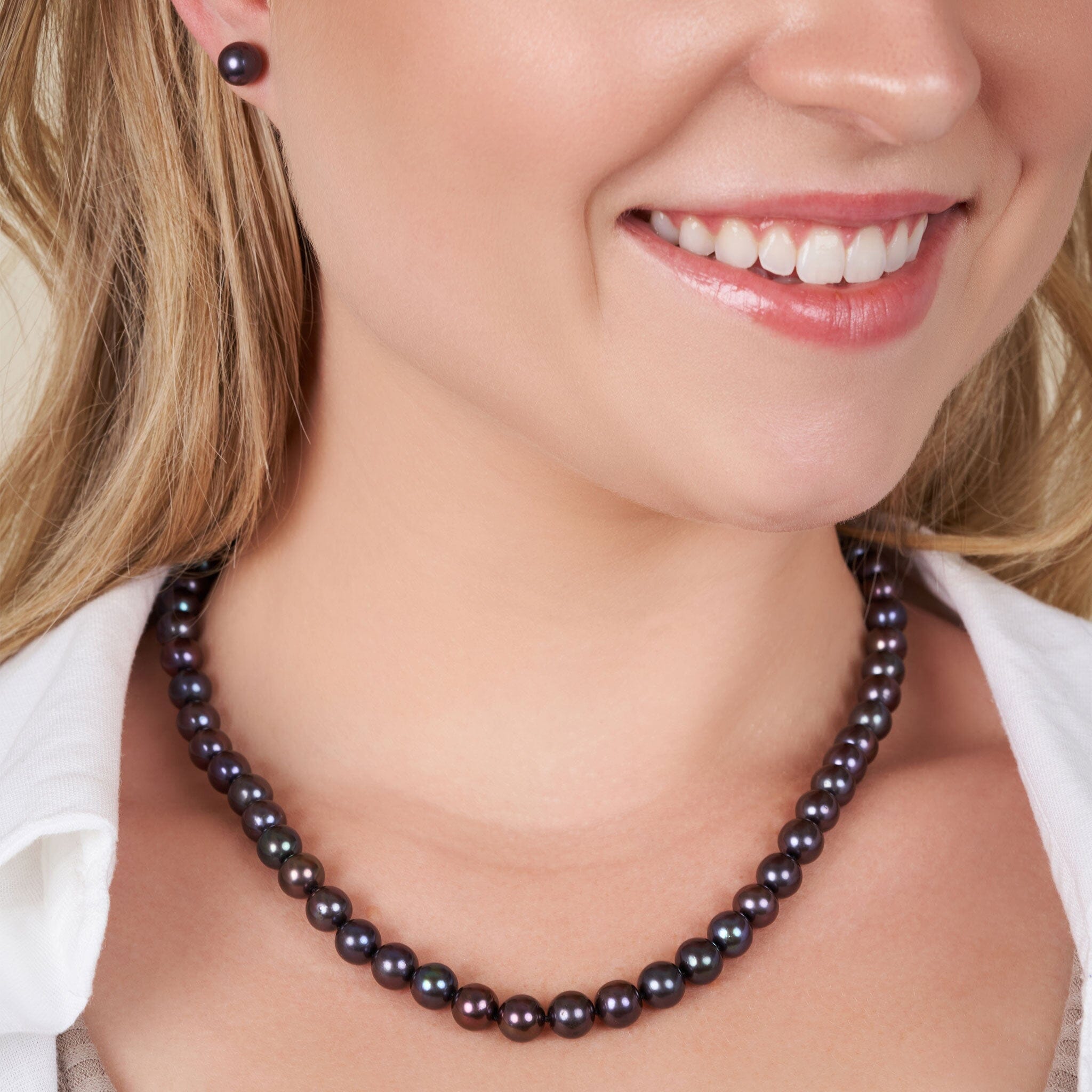 7.5-8.0 mm 18 Inch AAA Black Freshwater Pearl Necklace – Pearl 
