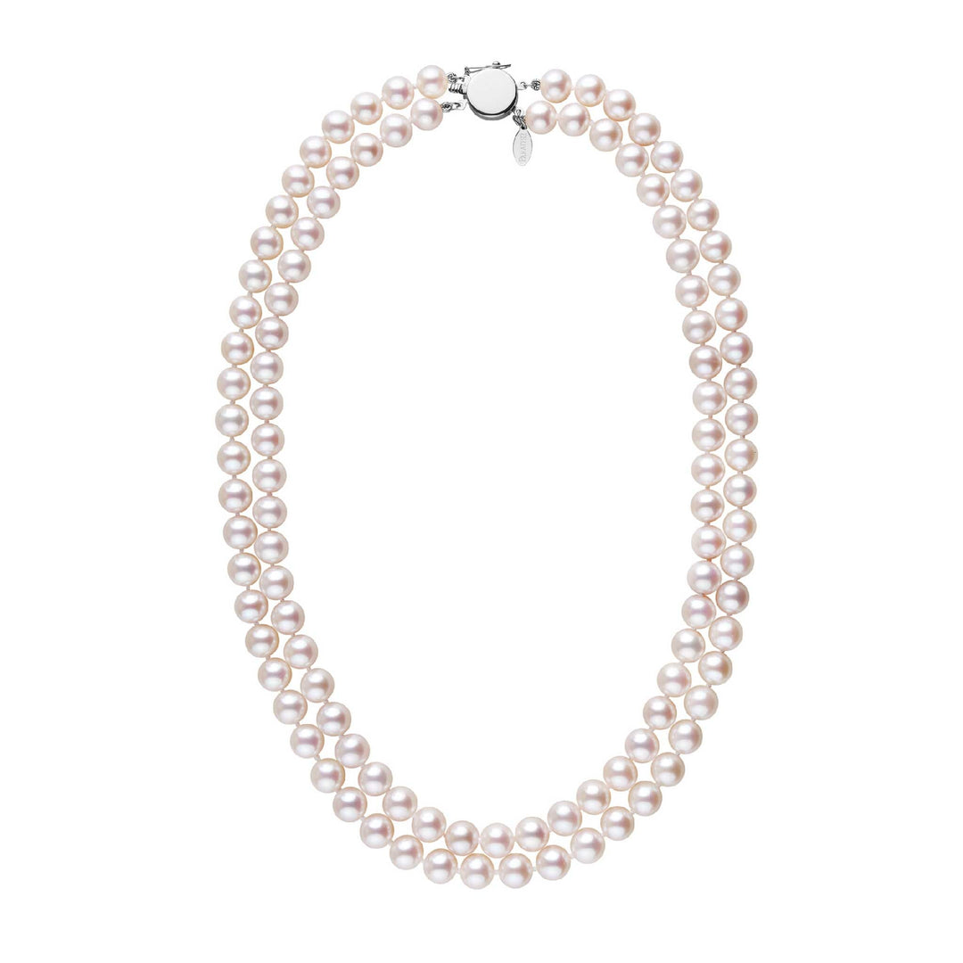 Personalized 7.5-8.0 mm White Freshadama Freshwater Pearl Double Strand Circle Clasp Necklace