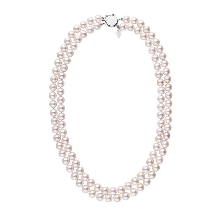 Personalized 7.5-8.0 mm White Freshadama Freshwater Pearl Double Strand Circle Clasp Necklace