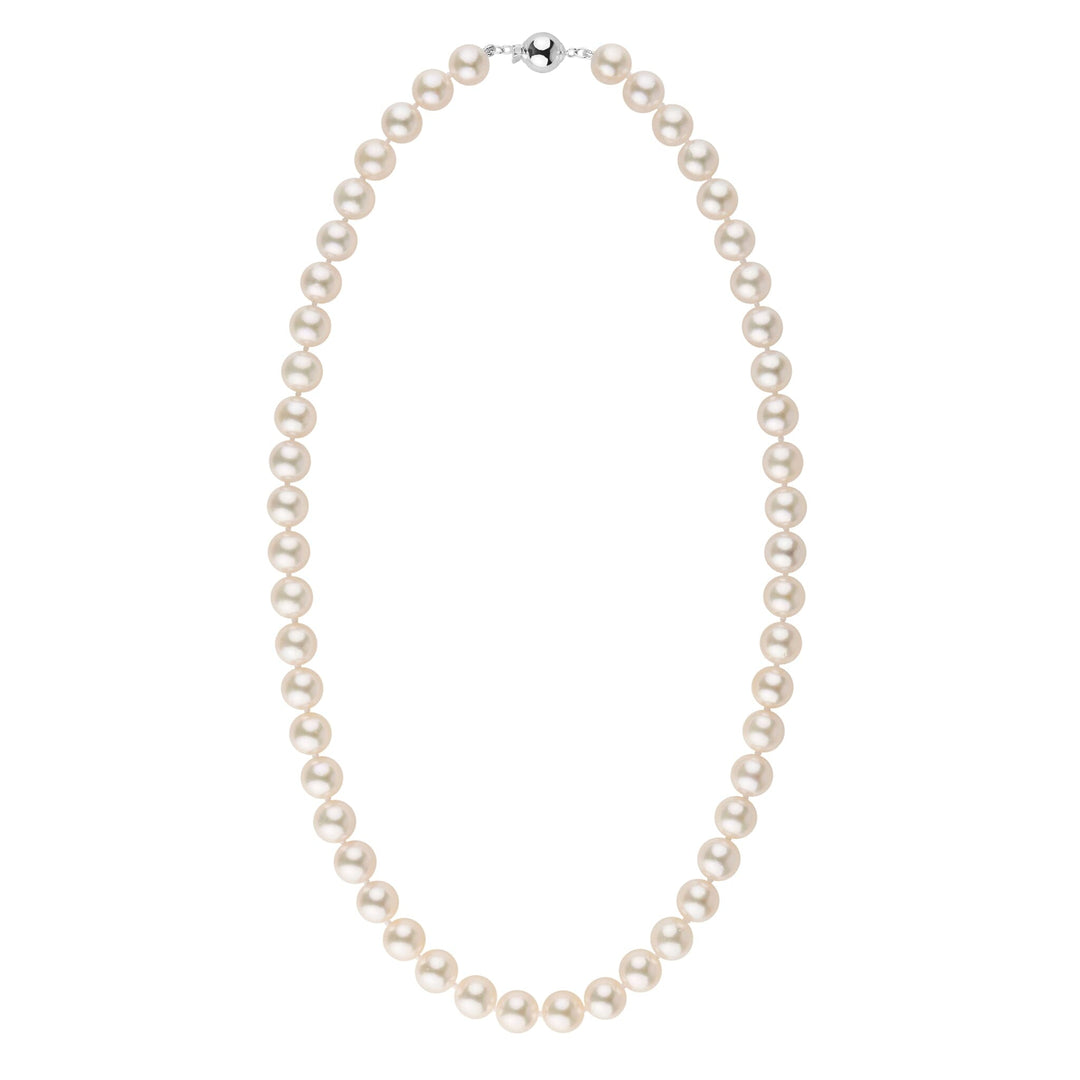 8.0-8.5 mm 18 Inch AA+ Bright White Silver Rose Tone Akoya Pearl Necklace