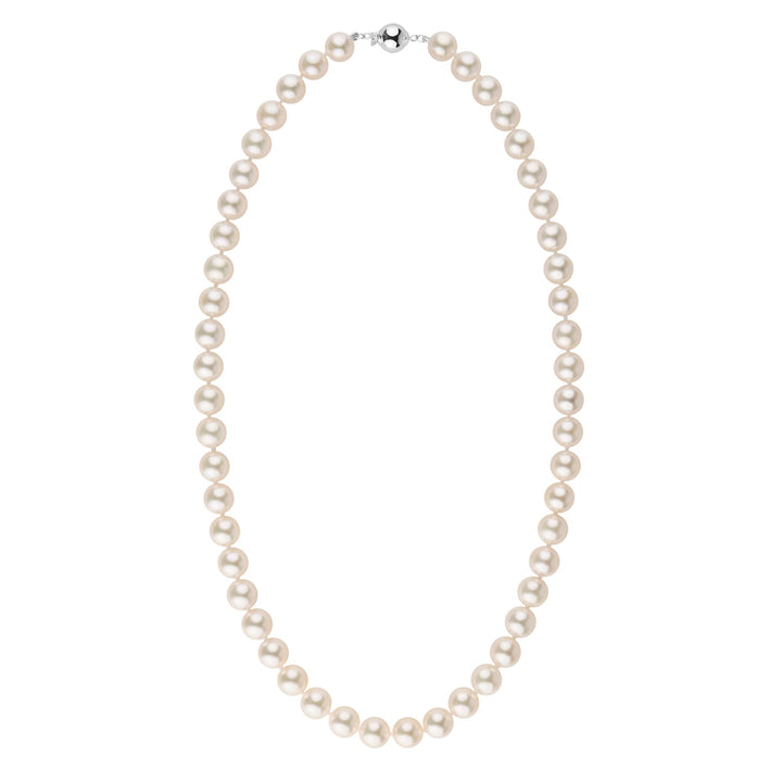 8.0-8.5 mm 18 Inch AA+ Bright White Silver Rose Tone Akoya Pearl Necklace