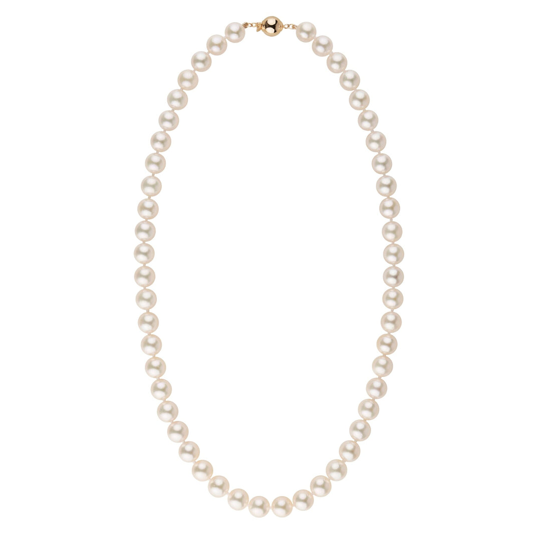 8.0-8.5 mm 18 Inch AA+ Bright White Silver Rose Tone Akoya Pearl Necklace