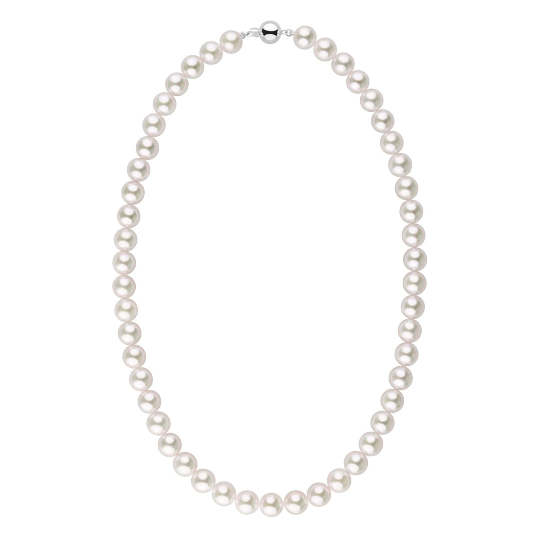 8.0-8.5 mm 18 Inch AA+ Bright White Silver Tone Akoya Pearl Necklace