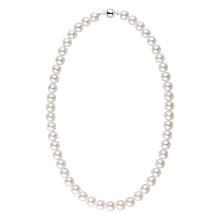 8.0-8.5 mm 18 Inch AA+ Bright White Silver Tone Akoya Pearl Necklace