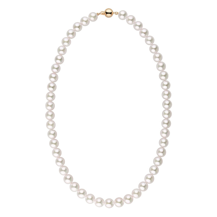 8.0-8.5 mm 18 Inch AA+ Bright White Silver Tone Akoya Pearl Necklace