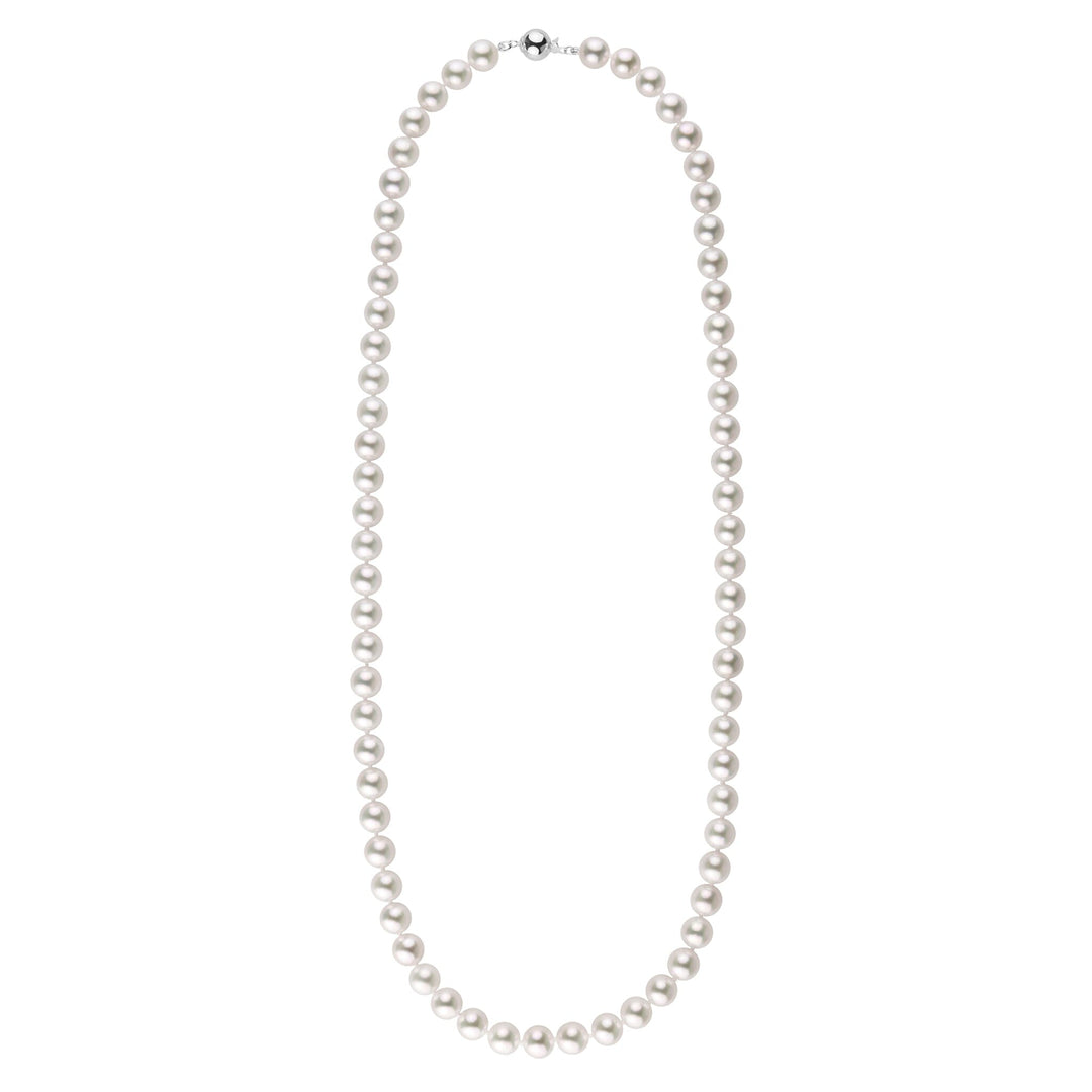 8.0-8.5 mm 24 Inch AA+ Bright White Silver Tone Akoya Pearl Necklace