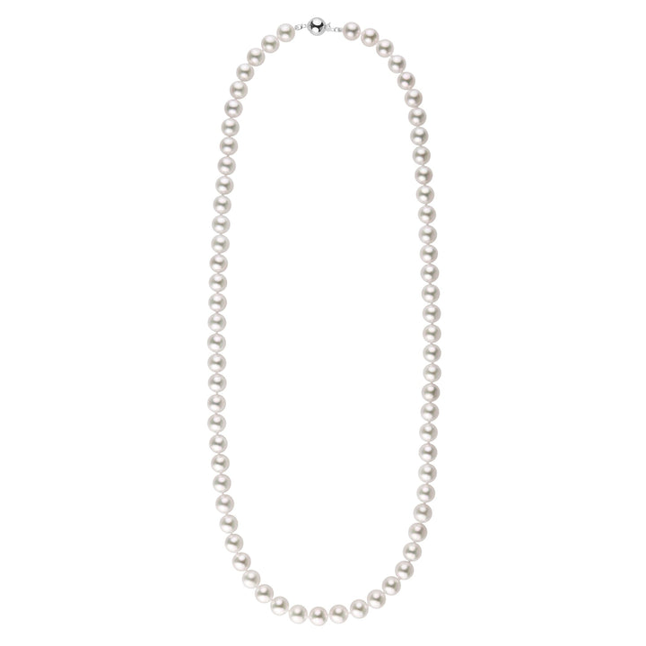 8.0-8.5 mm 24 Inch AA+ Bright White Silver Tone Akoya Pearl Necklace