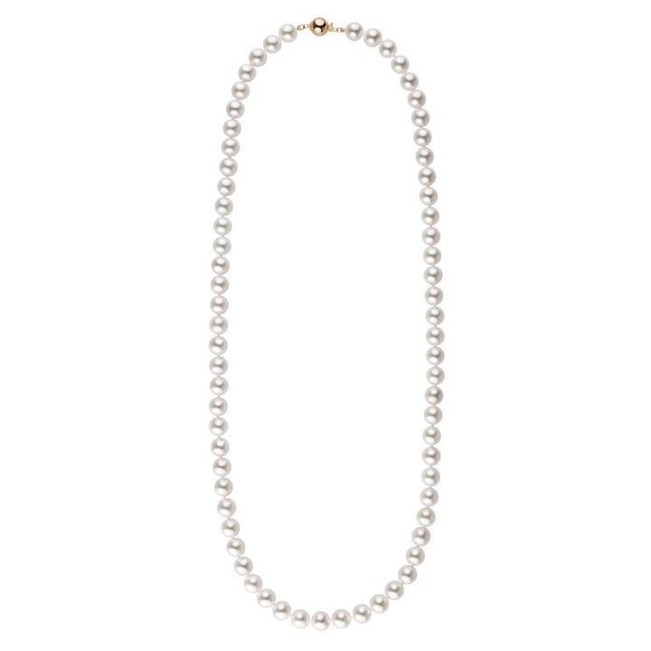 8.0-8.5 mm 24 Inch AA+ Bright White Silver Tone Akoya Pearl Necklace