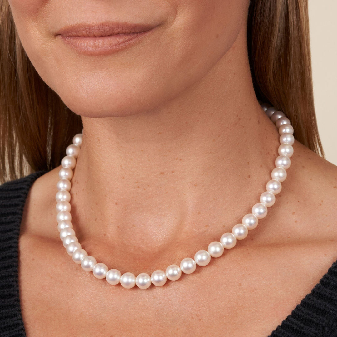 8.0-8.5 mm 18 Inch AA+ Bright White Silver Rose Tone Akoya Pearl Necklace