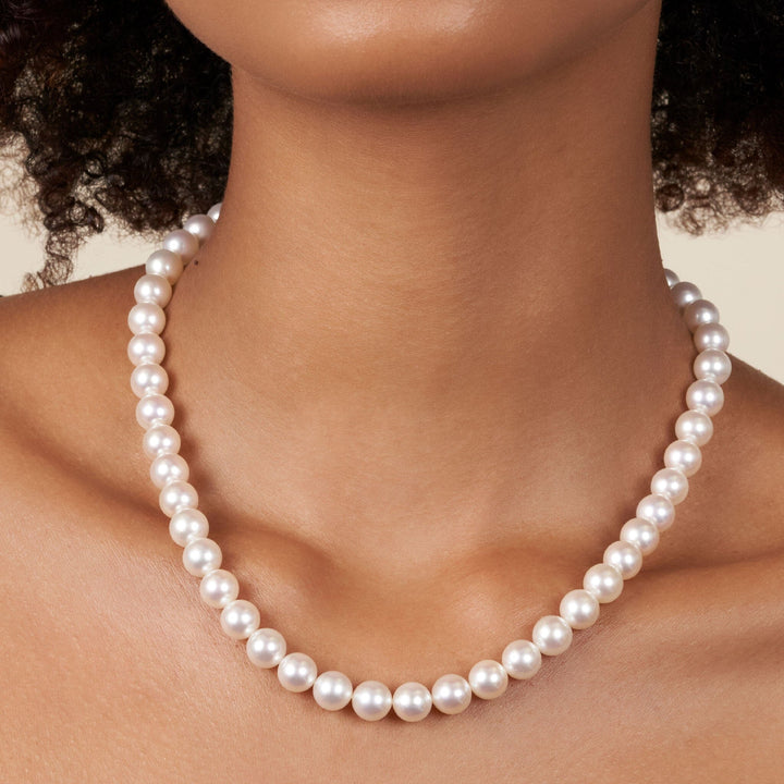 8.0-8.5 mm 18 Inch AA+ Bright White Silver Rose Tone Akoya Pearl Necklace