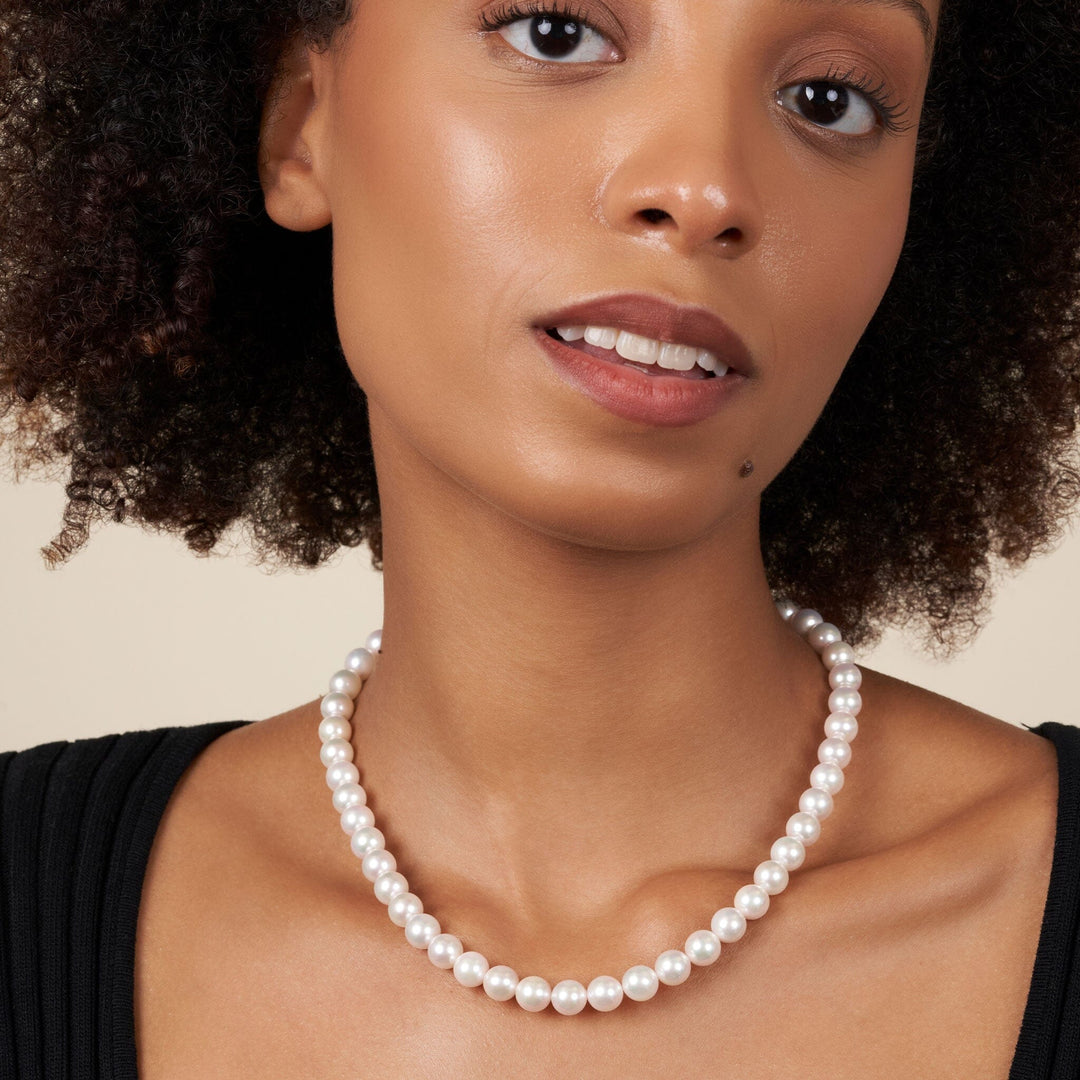 8.0-8.5 mm 18 Inch AA+ Bright White Silver Tone Akoya Pearl Necklace