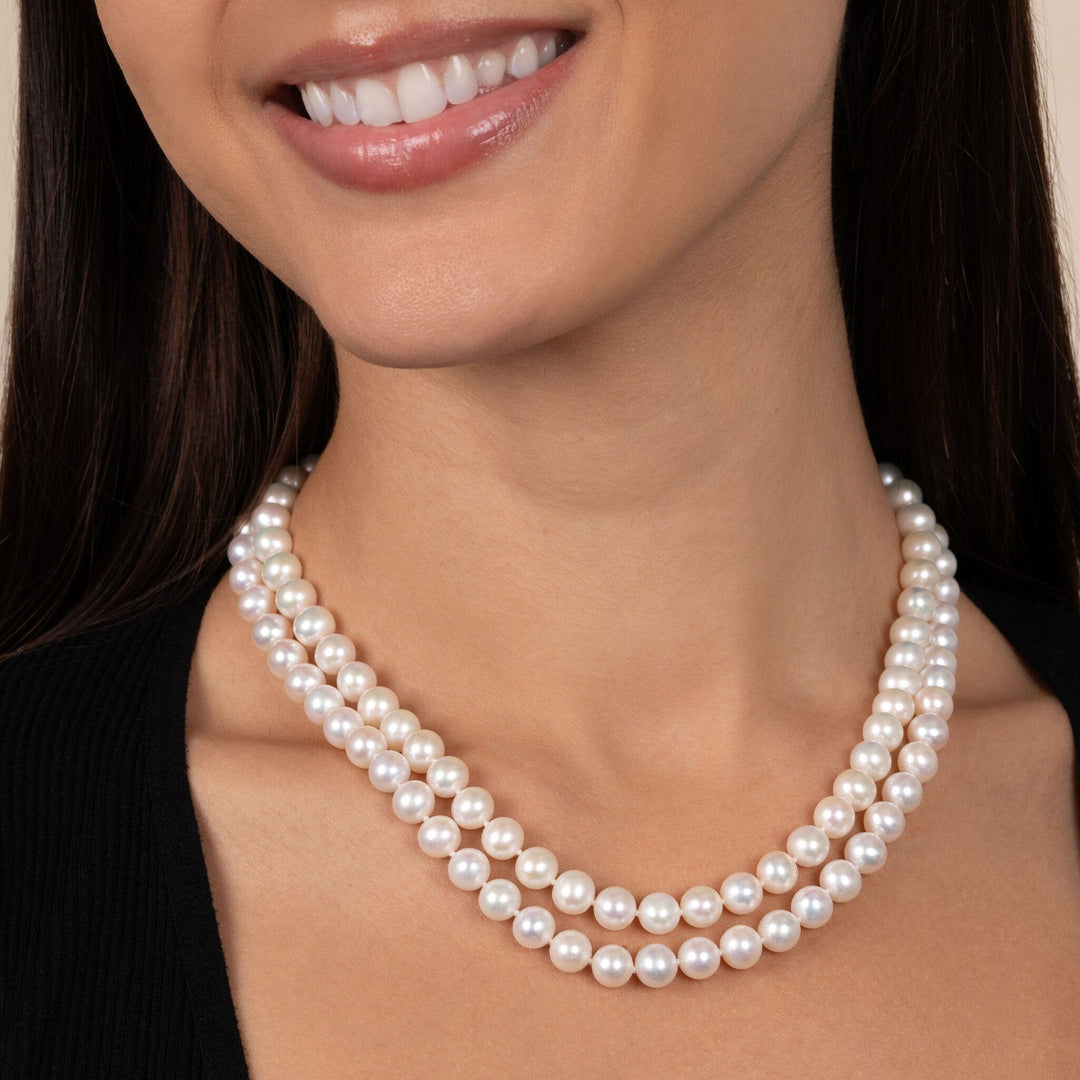 Double strand pearl necklace with focal flower clasp. Silver, rose gold or  gold - Assorted pearl colors available