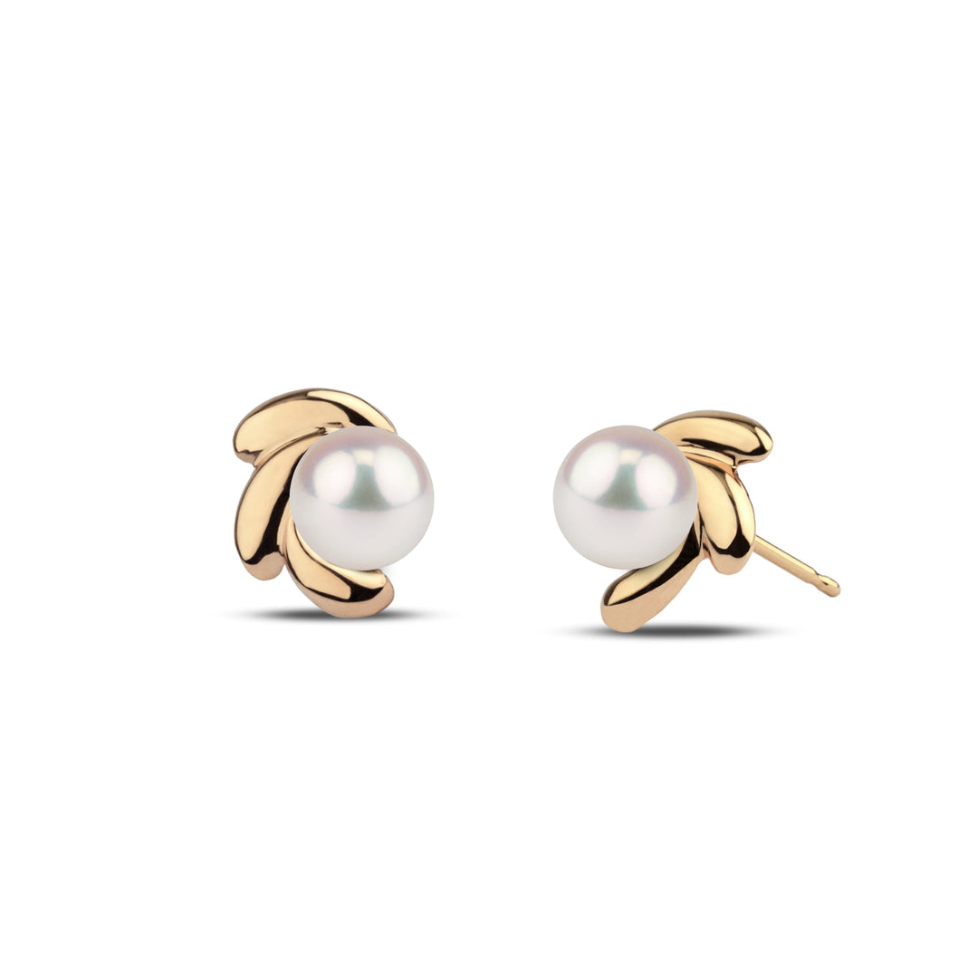 Bloom Collection 6.5-7.0 mm Akoya Pearl Earrings yellow gold
