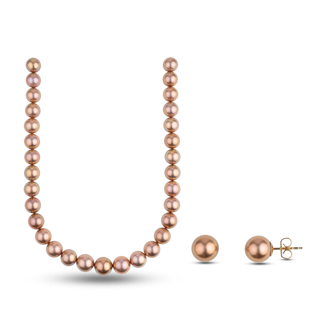 Copper Edison Freshwater Pearl Necklace and Matching Earring Set