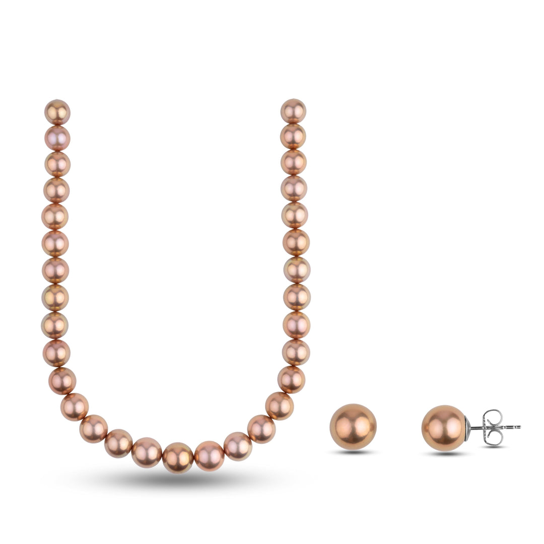 Copper Edison Freshwater Pearl Necklace and Matching Earring Set