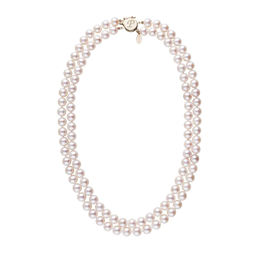 Personalized 7.5-8.0 mm White Freshadama Freshwater Pearl Double Strand Circle Clasp Necklace