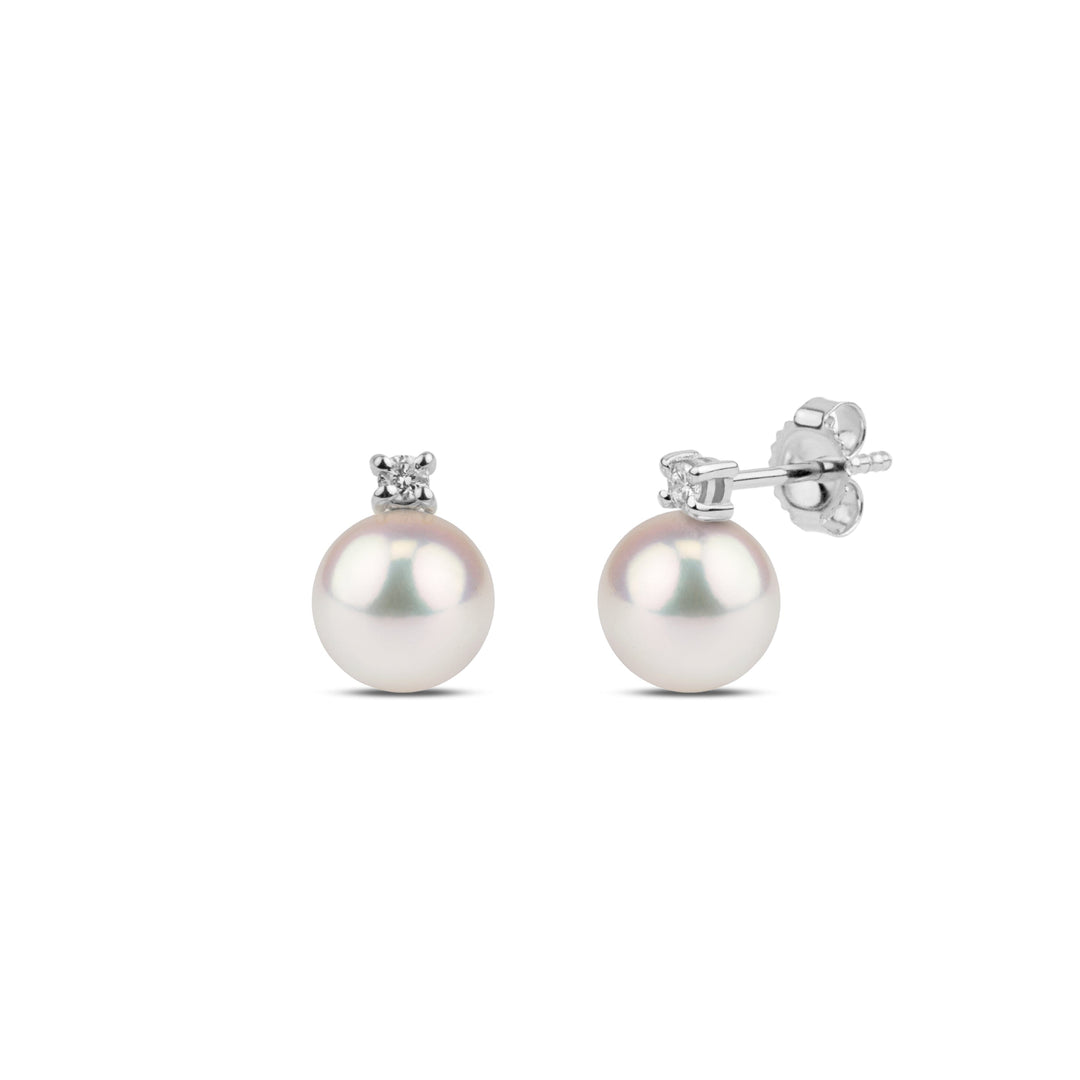 Starlight Collection 7.0-7.5 mm White Akoya Pearl & Diamond Stud Earrings