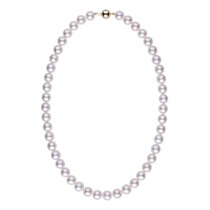 9.0-9.5 mm 18 Inch AAA Blush White Silver Rose Tone Akoya Pearl Necklace