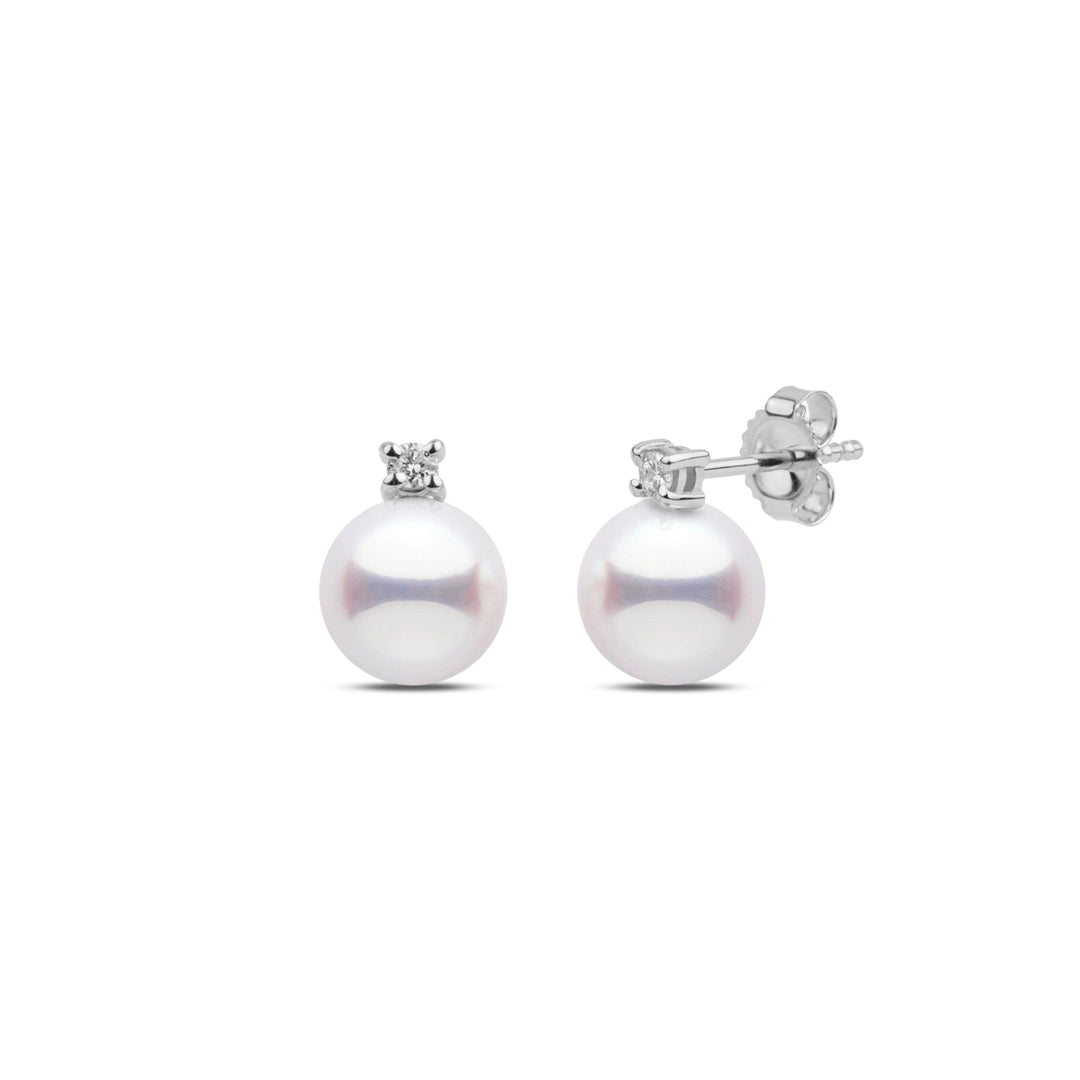 Starlight Collection 7.5-8.0 mm White Hanadama Pearl and Diamond Stud Earrings