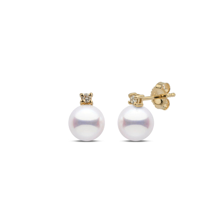 Starlight Collection 7.5-8.0 mm White Hanadama Pearl and Diamond Stud Earrings