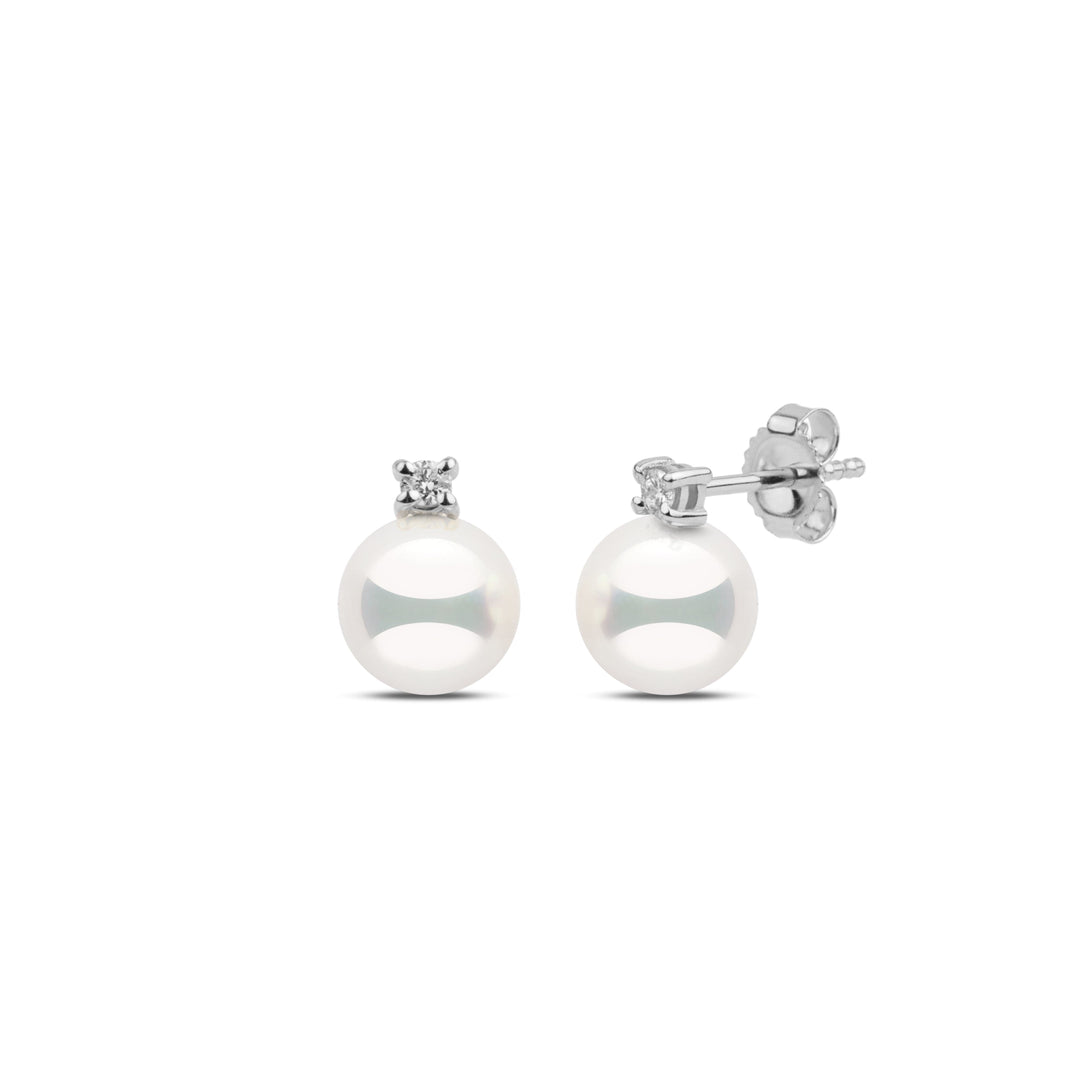 Starlight Collection 7.0-7.5 mm Natural White Hanadama Pearl and Diamond Stud Earrings