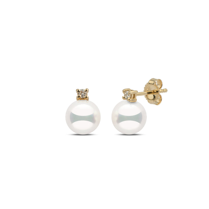 Starlight Collection 7.0-7.5 mm Natural White Hanadama Pearl and Diamond Stud Earrings