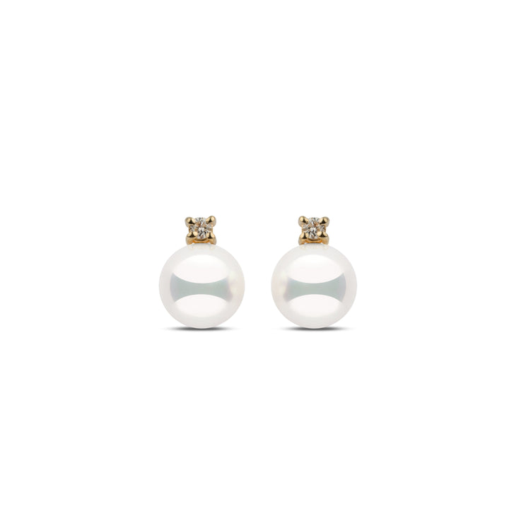 Starlight Collection 7.0-7.5 mm Natural White Hanadama Pearl and Diamond Stud Earrings