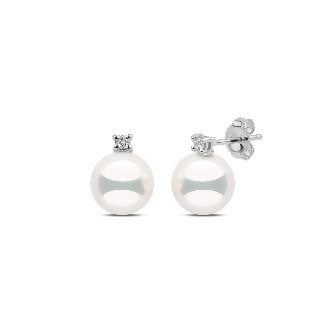 Starlight Collection 8.0-8.5 mm Natural White Hanadama Pearl and Diamond Stud Earrings