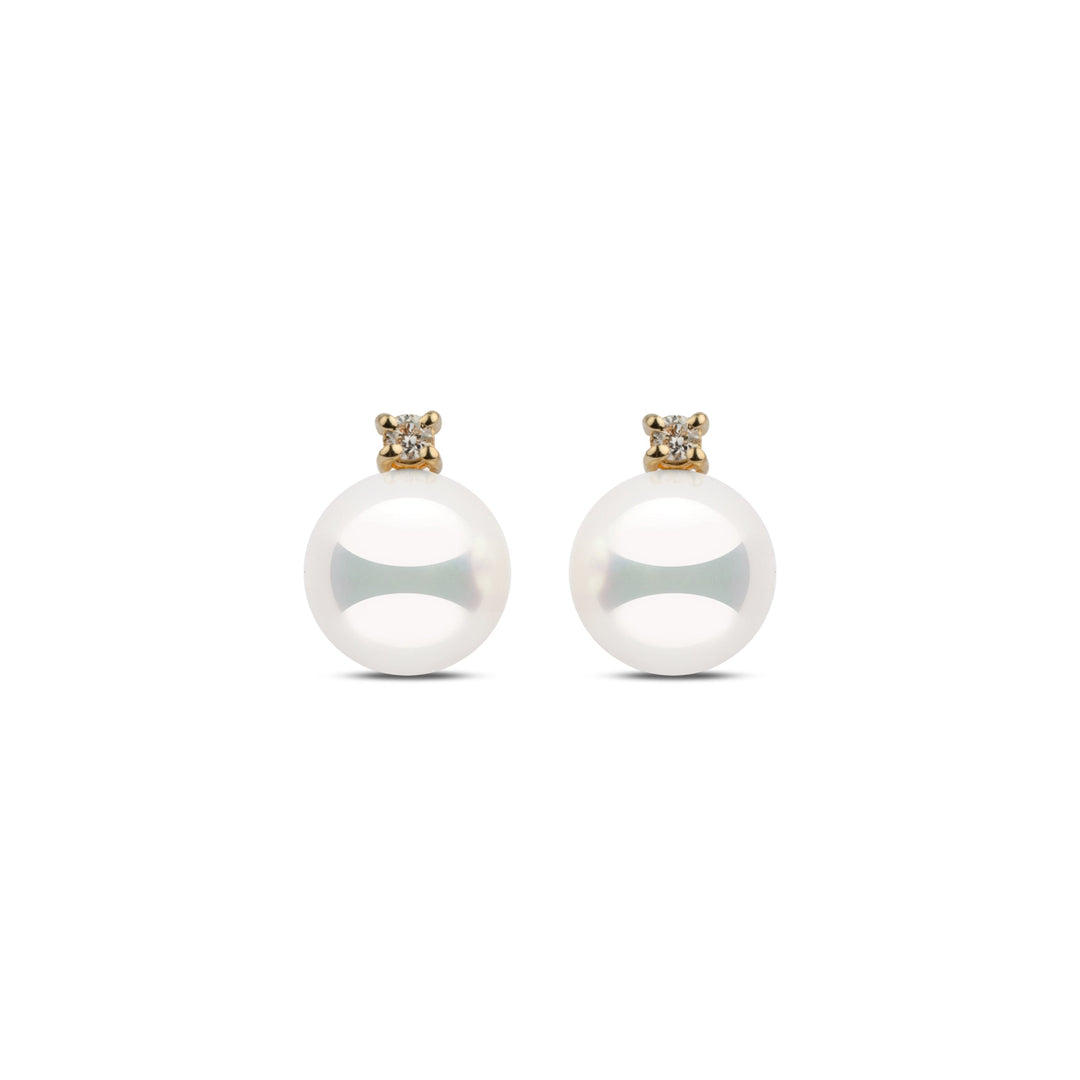 Starlight Collection 8.0-8.5 mm Natural White Hanadama Pearl and Diamond Stud Earrings