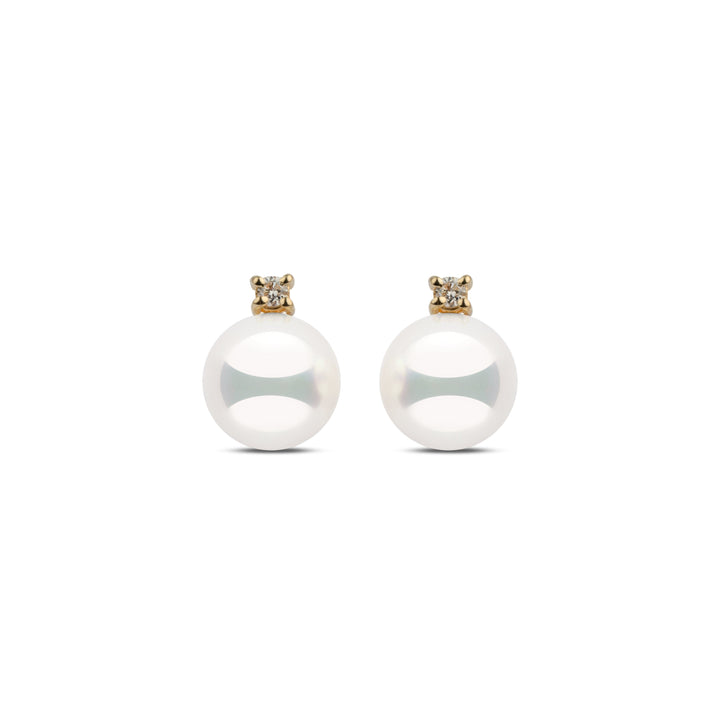 Starlight Collection 8.0-8.5 mm Natural White Hanadama Pearl and Diamond Stud Earrings