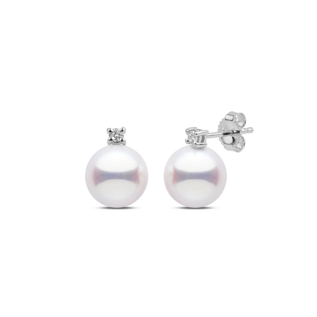 Starlight Collection 8.5-9.0 mm White Hanadama Pearl and Diamond Stud Earrings