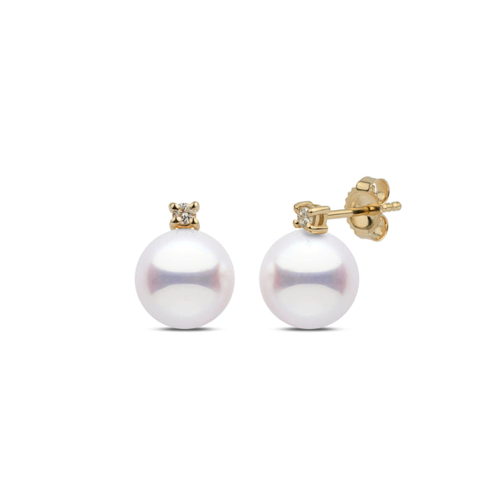 Starlight Collection 8.5-9.0 mm White Hanadama Pearl and Diamond Stud Earrings