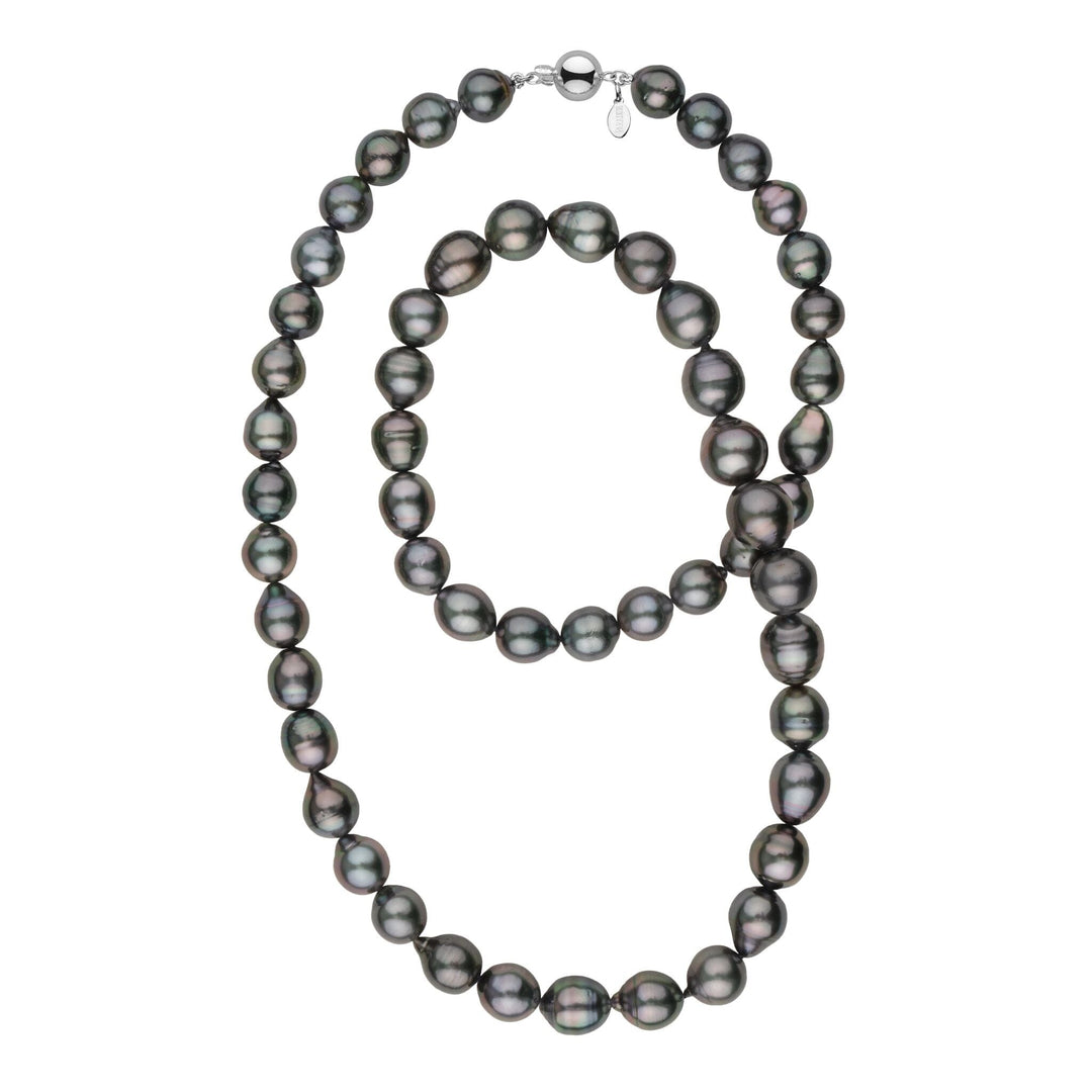 26-Inch 9.0-11.9 mm AA+/AAA Green Tahitian Baroque Pearl Necklace