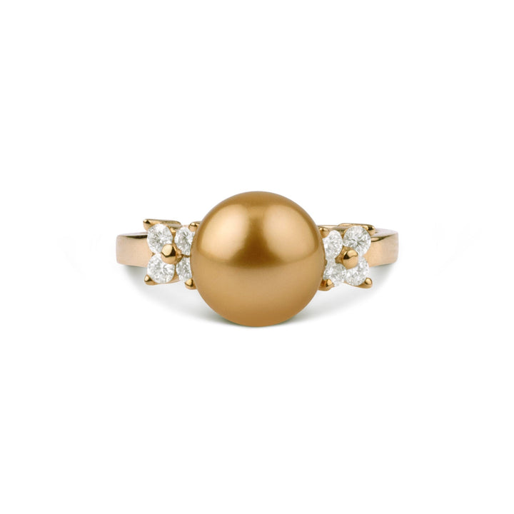 9.0-10.0 mm Golden South Sea Pearl and Diamond Fleur Royale Ring