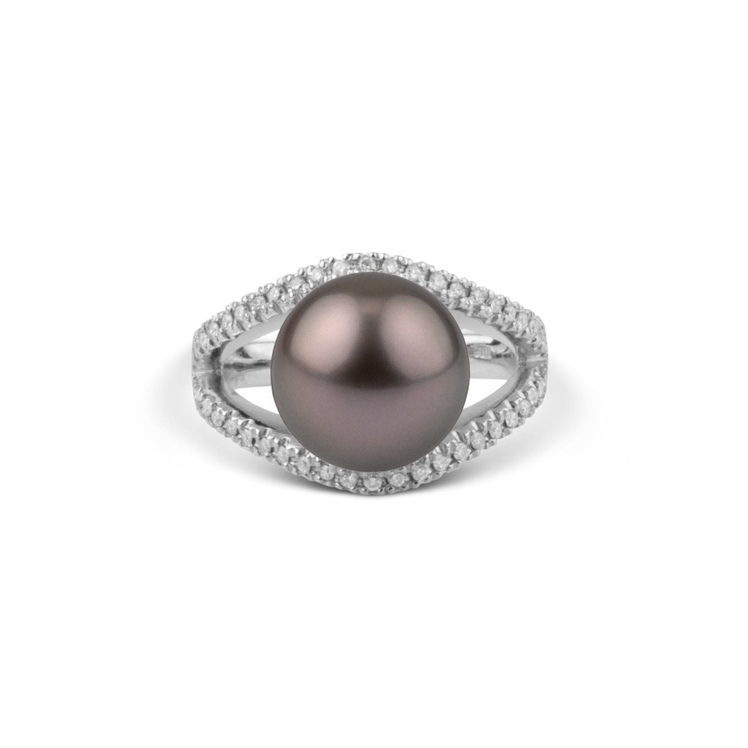 10.9 mm Tahitian Pearl and Diamond Ring front