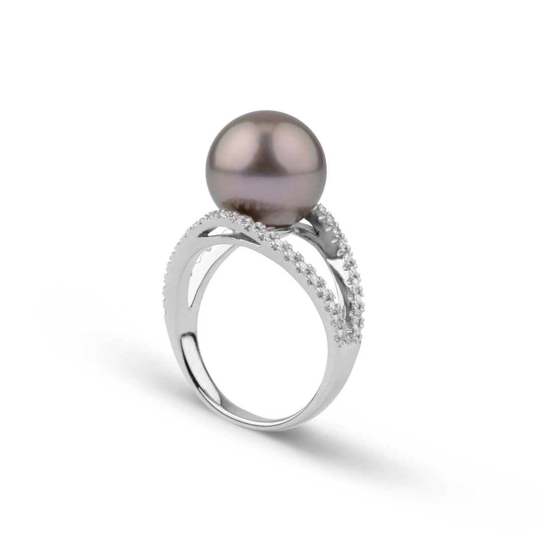 10.9 mm Tahitian Pearl and Diamond Ring full