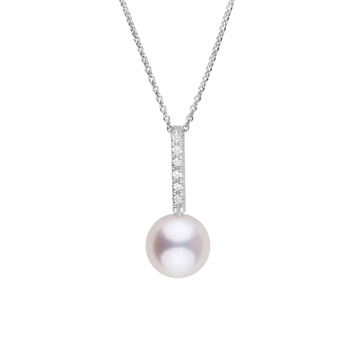 Petite Diamond Bar Collection 7.5-8.0 mm White Freshadama Pearl and Diamond Adjustable Chain Pendant