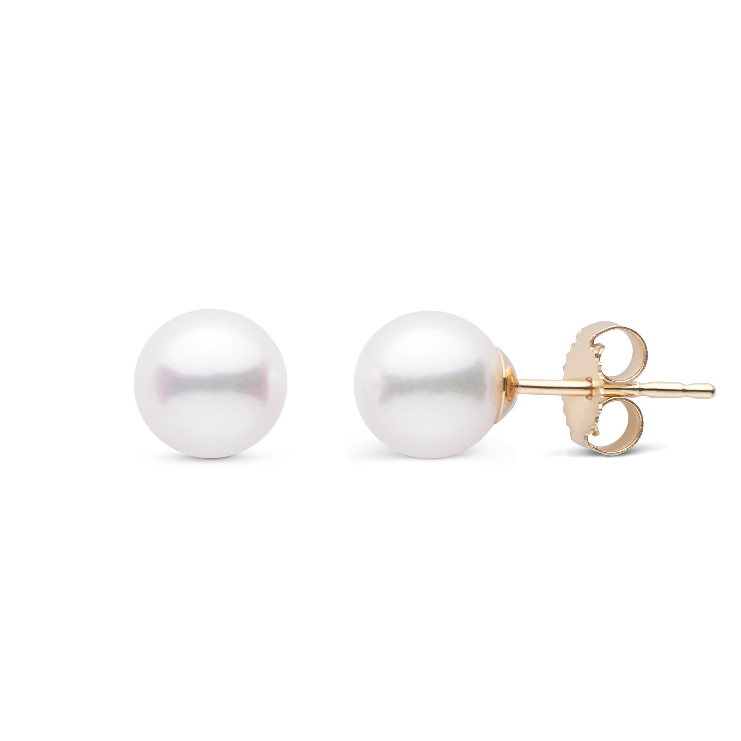 6.0-6.5 mm AAA White Akoya Pearl Stud Earrings 14K Yellow Gold by Pearl Paradise