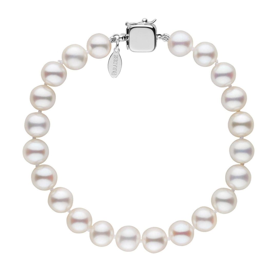 Personalized 7.5-8.0 mm White Freshadama Freshwater Pearl Square Clasp Bracelet