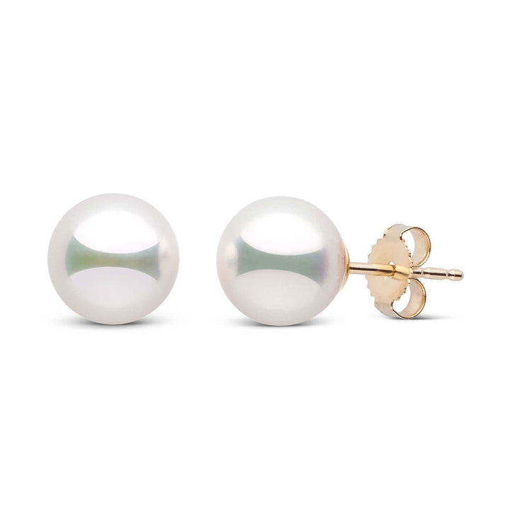 Certified 8.0-8.5 mm Natural White Hanadama Pearl Earrings yellow gold