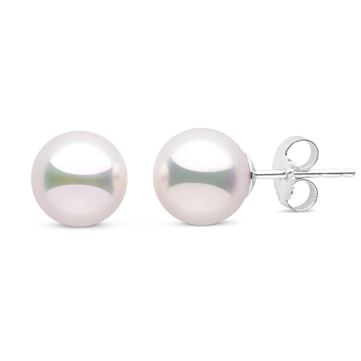 Certified 8.0-8.5 mm White Hanadama Pearl Stud Earrings white gold