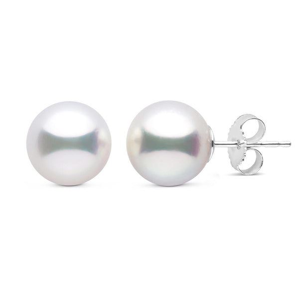 Starlight Collection 7.0-7.5 mm White Akoya Pearl & Diamond Stud Earrings 14K Yellow Gold by Pearl Paradise