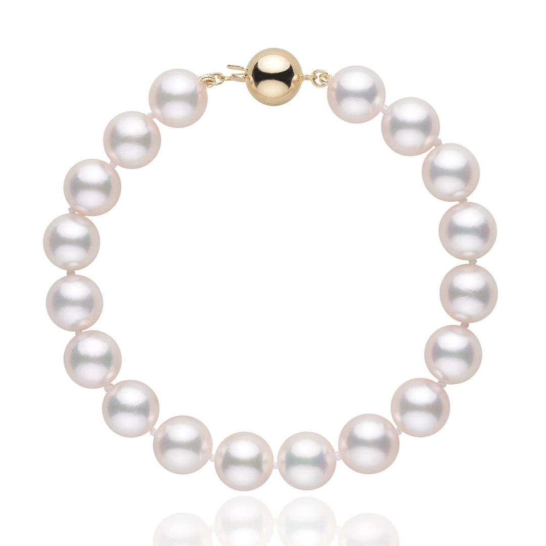 9.0-9.5 mm White Akoya AAA Pearl Bracelet Yellow Gold