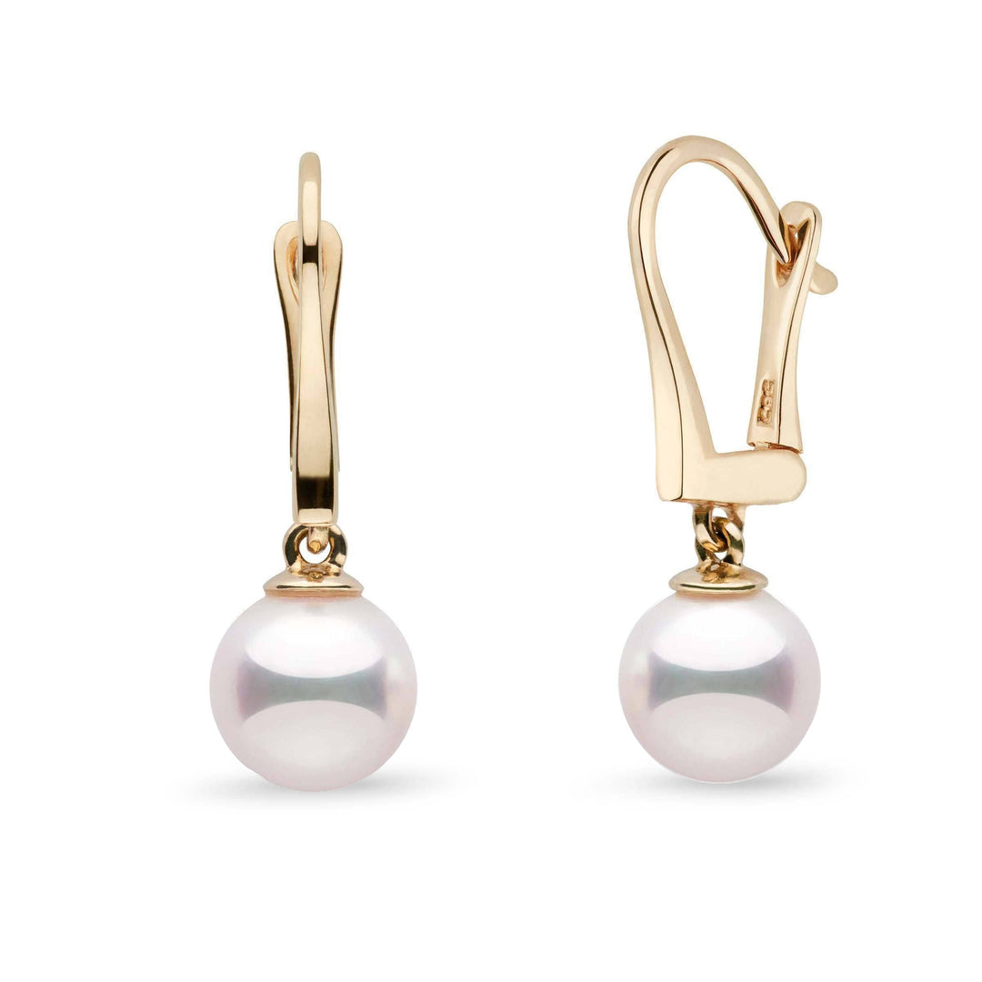 Classic Collection 8.0-8.5 mm White Hanadama Pearl Dangle Earrings 14k yellow gold