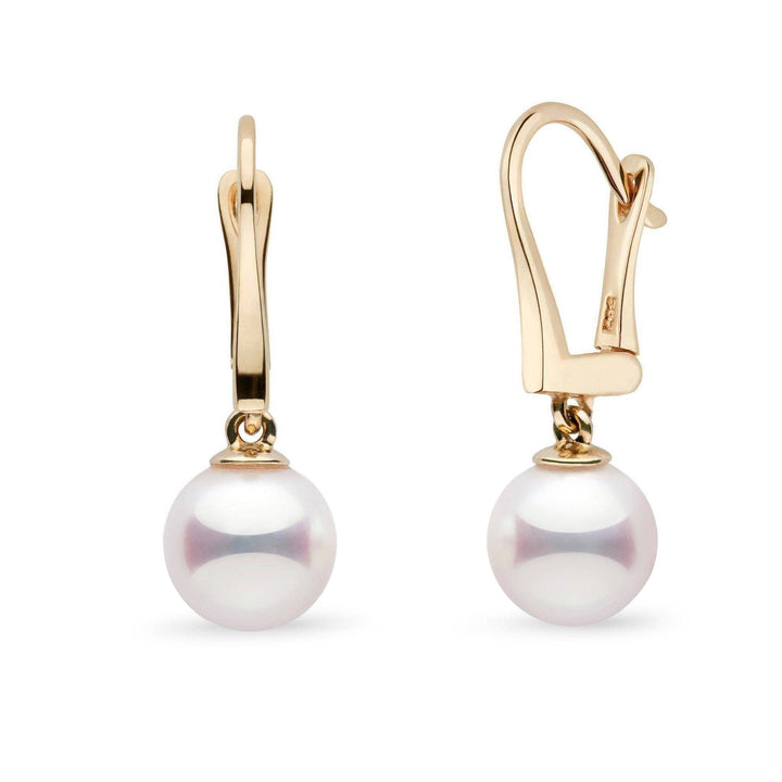 Classic Collection 8.5-9.0 mm White Hanadama Pearl Dangle Earrings yellow gold