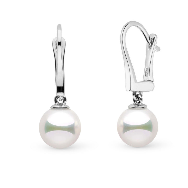 Classic Collection 8.5-9.0 mm Natural White Hanadama Pearl Dangle Earrings white gold