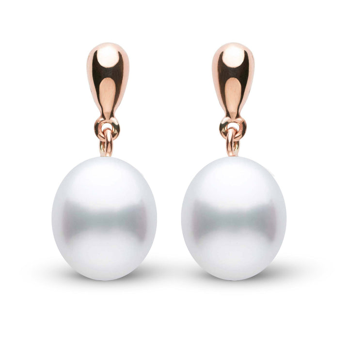 Dew Collection Drop White South Sea 9.0-10.0 mm Pearl Earrings Rose Gold