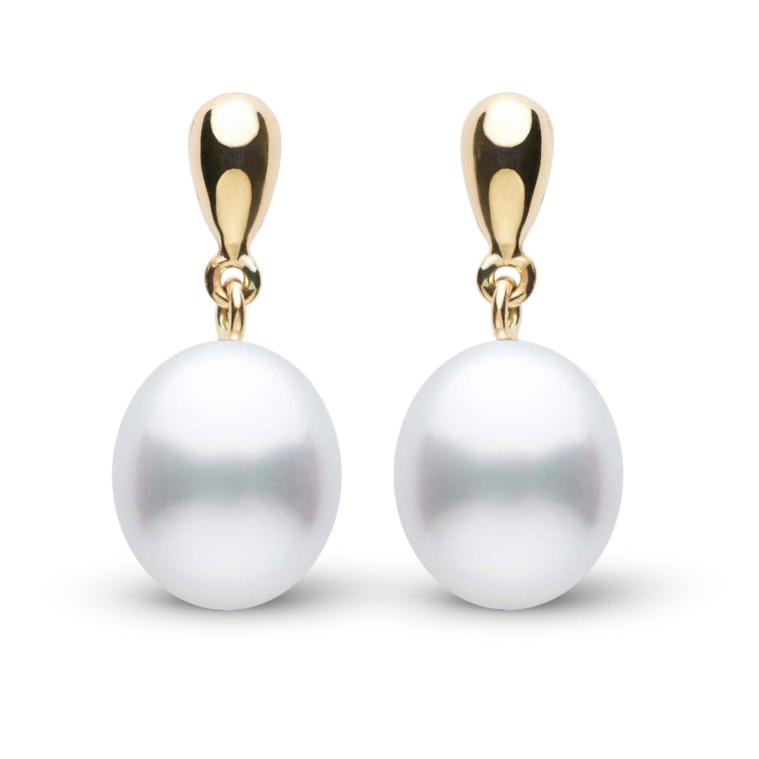 Dew Collection Drop White South Sea 9.0-10.0 mm Pearl Earrings Yellow Gold