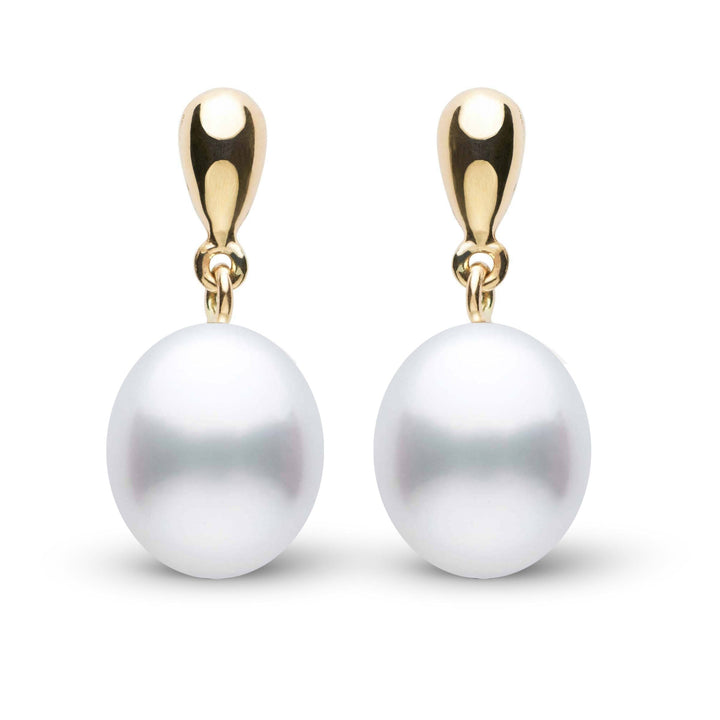 Dew Collection Drop White South Sea 9.0-10.0 mm Pearl Earrings Yellow Gold